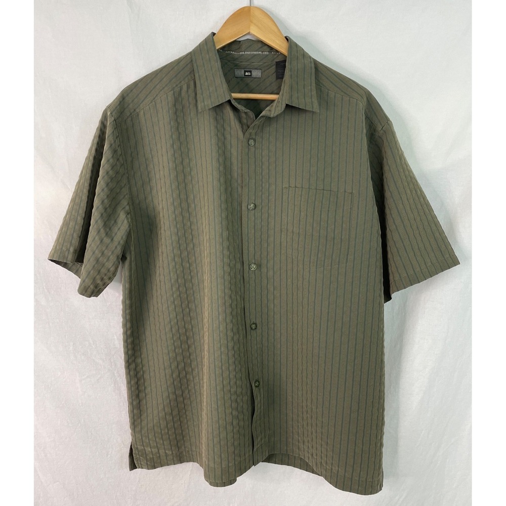 REI Shirt Mens Large L Rayon Blend Short Sleeve Army Green